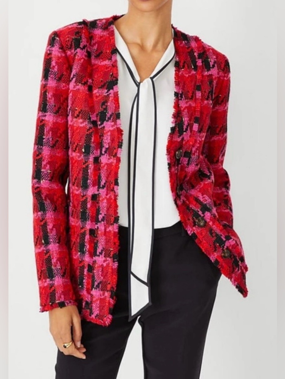 Ann Taylor Houndstooth Tweed Blazer Jacket 4